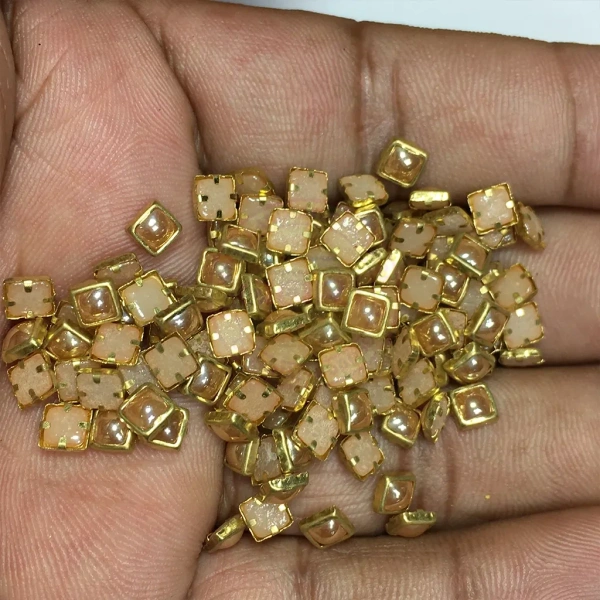 Ceramic Kundan Stone 4mm Gold Color Square Shape - 50gms, 4MM, Square