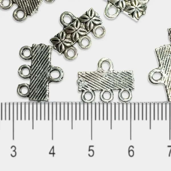 Charms Necklace Ends Connector (15mm 3 Hole, Silver) - 15  Pieces