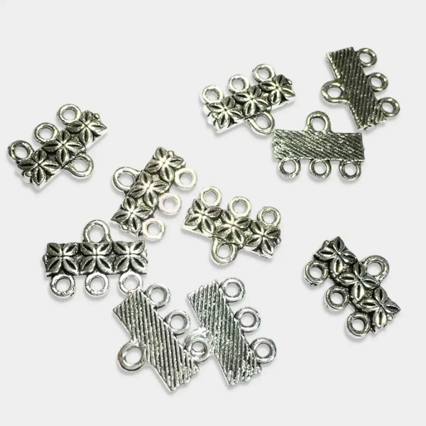 Charms Necklace Ends Connector (15mm 3 Hole, Silver) - 15  Pieces