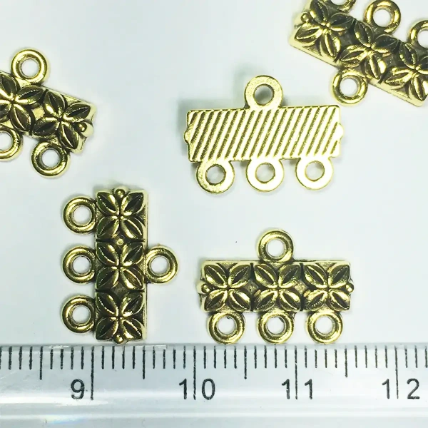 Charms Necklace Ends Connector (15mm 3 Hole, Gold) - 15  Pieces