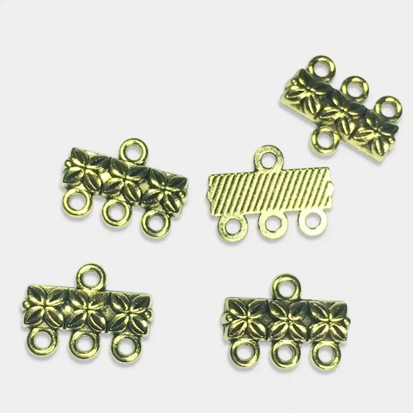 Charms Necklace Ends Connector (15mm 3 Hole, Gold) - 15  Pieces