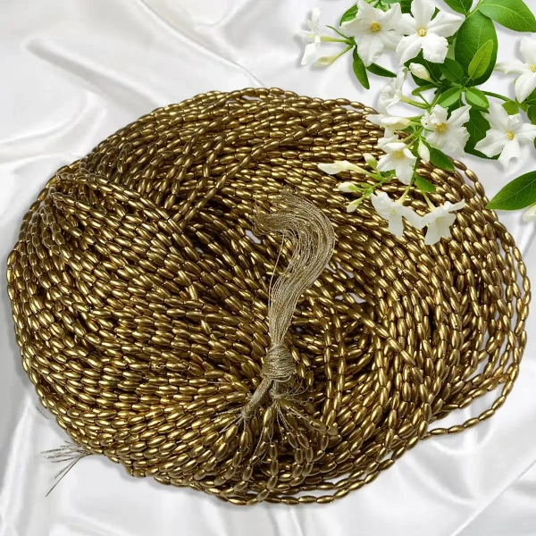 Eye Shape 3MM Bunch Beads – 5 Bunches (Each 12 Lines) – Dull Gold – A1 Quality - 3MM, 5 Bunch (60Lines)