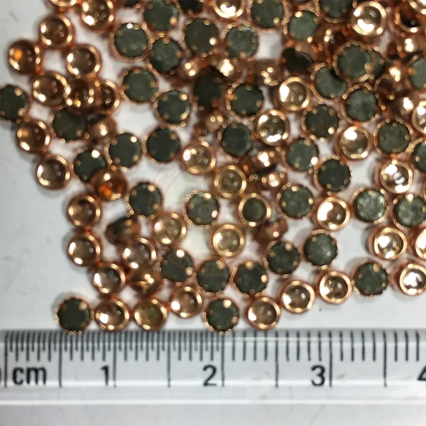 Kundan Stone 3mm Color Copper Flat Back Framed Round Shape  - Copper, 50gms, 3MM, Round