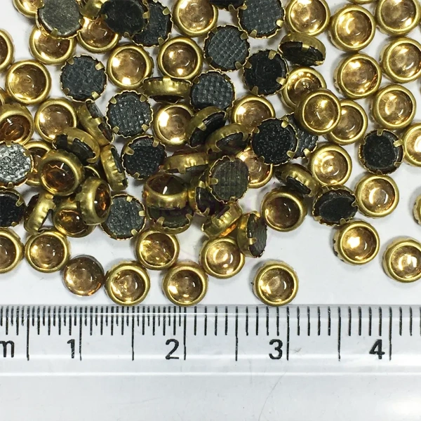 Kundan Stone 4mm Color Gold Flat Back Framed Round Shape  - Gold, 50gms, 4MM, Round