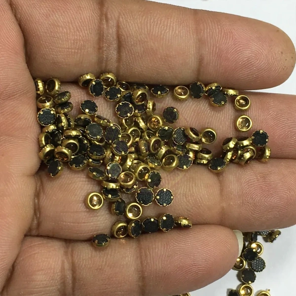 Kundan Stone 4mm Color Gold Flat Back Framed Round Shape  - Gold, 50gms, 4MM, Round