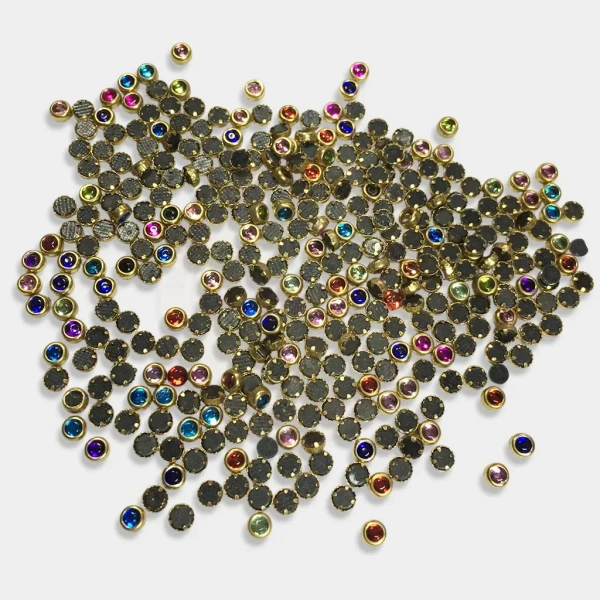 Glass Fitting 3mm Kundan Stone Round Shape Mixed colors - 50 gms