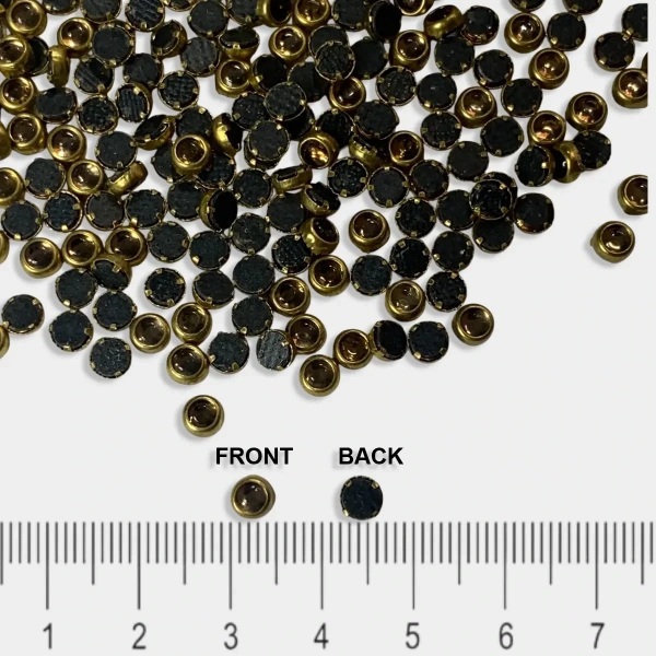 Kundan Stone 3mm Color Gold Flat Back Framed Round Shape  - 50gms, Round