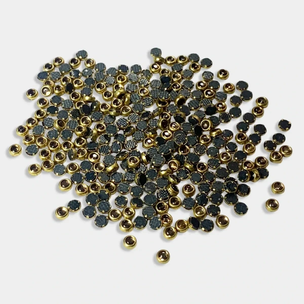 Kundan Stone 3mm Color Gold Flat Back Framed Round Shape  - 50gms, Round