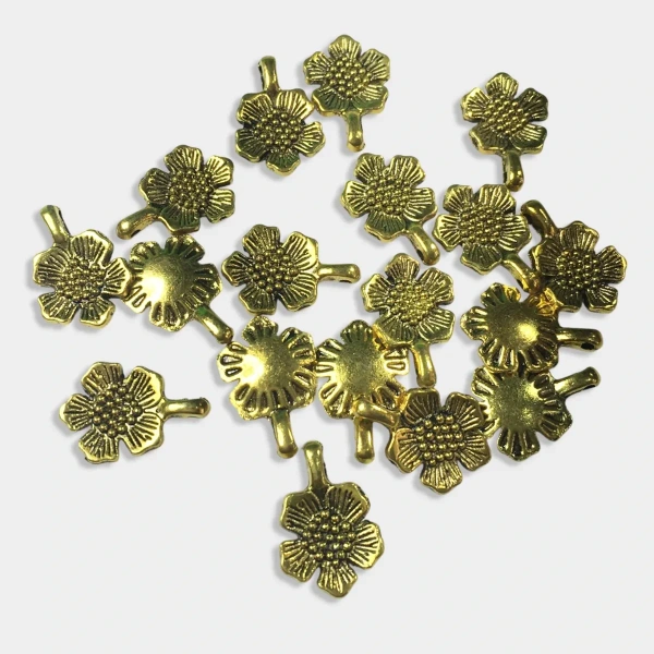 Jewellery Making Metal Charms – Findings (Gold Flower Pendant) - 6 Pieces