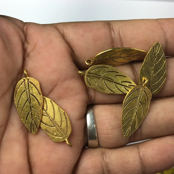 Jewellery Making Metal Charms – Findings (Gold Leaf Shaped Pendant) - 8 Pieces