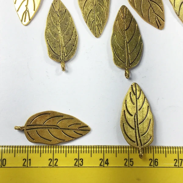 Jewellery Making Metal Charms – Findings (Gold Leaf Shaped Pendant) - 8 Pieces
