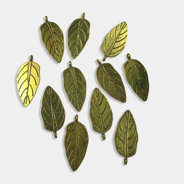 Jewellery Making Metal Charms – Findings (Gold Leaf Shaped Pendant) - 8 Pieces