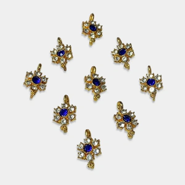 Meena Kundan Stone White and Blue Color Flower Shape for jewelry making - 10 Pieces