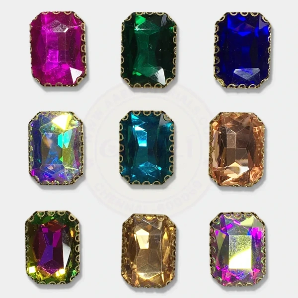 Rectangle Shape Clip Stone 18x14mm - Green, 10 Pieces
