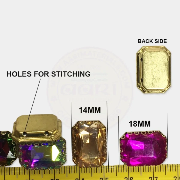 Rectangle Shape Clip Stone 18x14mm - Green, 10 Pieces