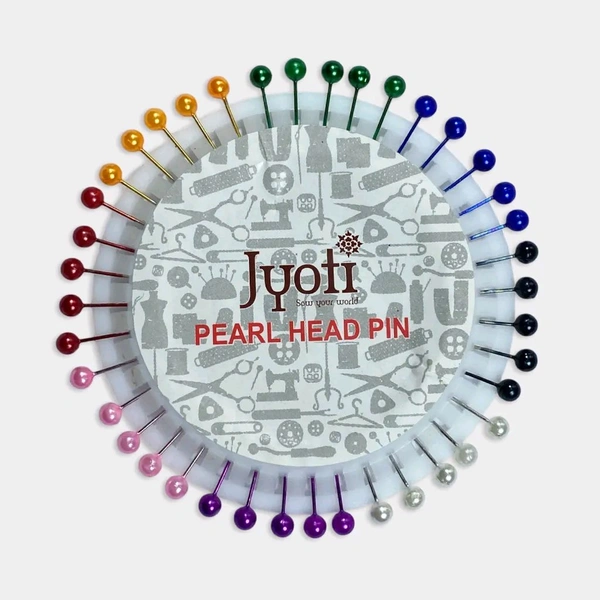 Jyoti Pearl Head Pins 38mm Round Multicolored (40 Pins) for Tailoring pack of 1 - Pack of 1
