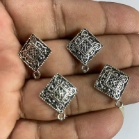 Silver Oxidized Diamond Shape Earrings Making Studs Tops - 10 Pieces