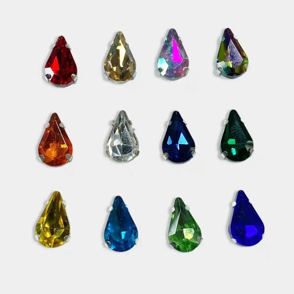 Teardrop Clip Clip Stone 12x 8mm - Rainbow, 10 Pieces