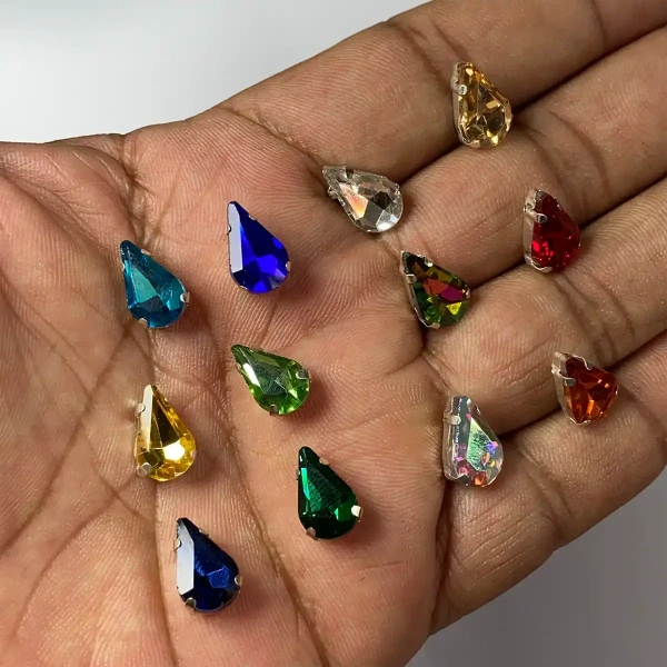 Teardrop Clip Clip Stone 12x 8mm - Rainbow, 10 Pieces