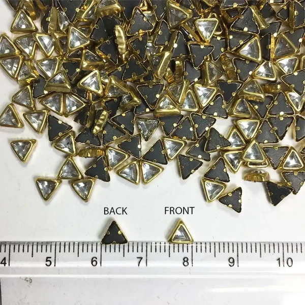 Kundan Stone 4mm White Color Flat Back Framed Triangle Shape - 50gms, 4MM, Triangle
