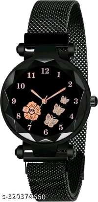 Elegant Rose Gold Butterfly Dial Women's Watch - Black, Strap Length 22-24cm Dial 8-10mm