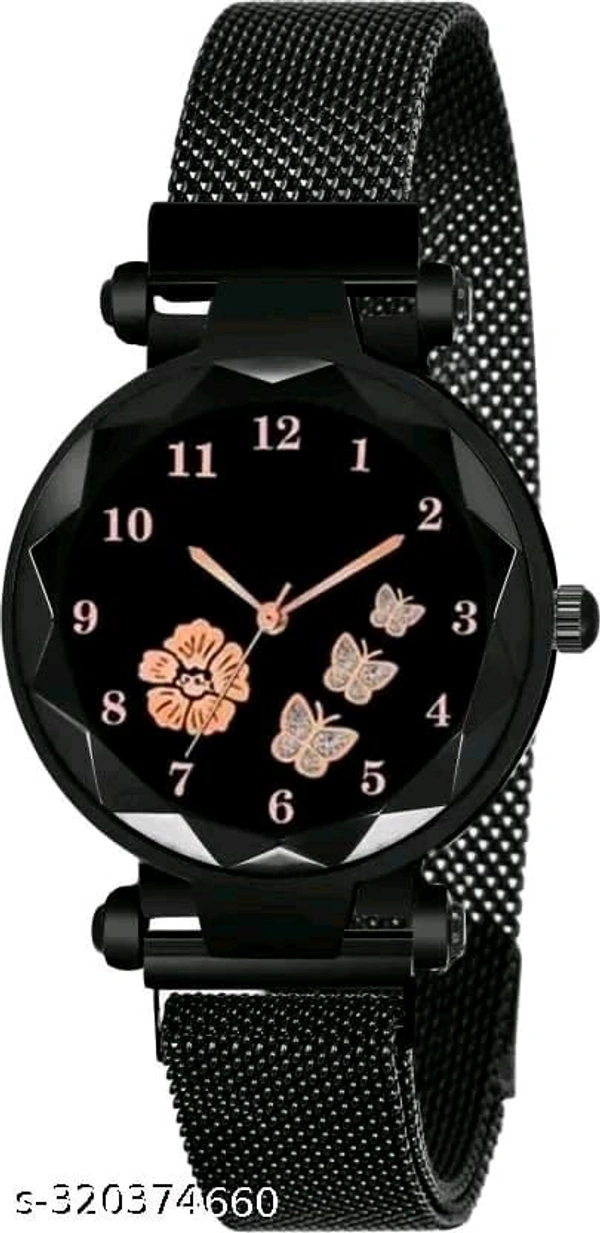 Elegant Rose Gold Butterfly Dial Women's Watch - Black, Strap Length 22-24cm Dial 8-10mm