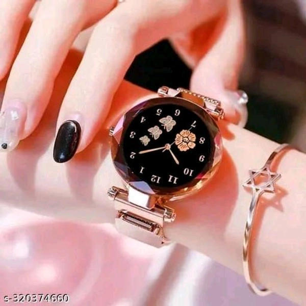 Elegant Rose Gold Butterfly Dial Women's Watch - Black, Strap Length 22-24cm Dial 8-10mm