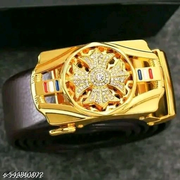 Gold And Silver Black Faux Men's Leather Belt