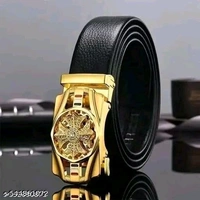 Gold And Silver Black Faux Men's Leather Belt - Length 110-130cm Width 3.2cm, golden