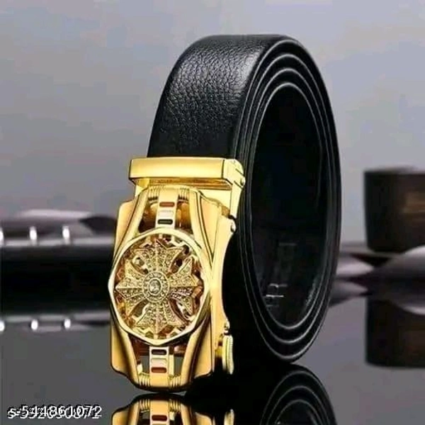 Gold And Silver Black Faux Men's Leather Belt - Length 110-130cm Width 3.2cm, golden