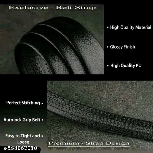 Gold And Silver Black Faux Men's Leather Belt - Length 110-130cm Width 3.2cm, golden