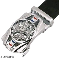 Gold And Silver Black Faux Men's Leather Belt - silver