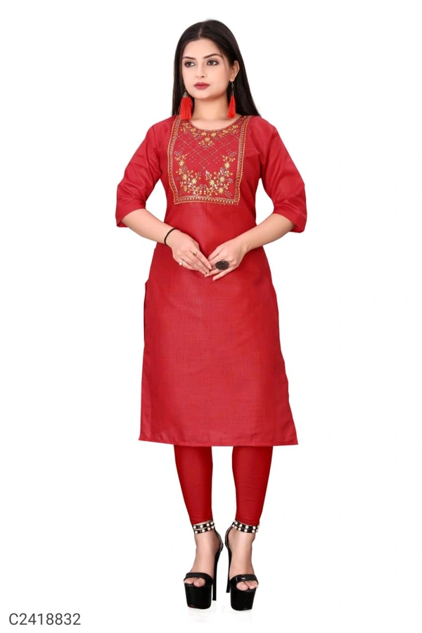 Deep Red Kurti With Jeggings  - Red, Chest 38 Length 40 Hip 38
