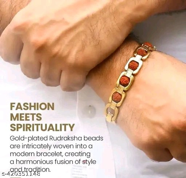 Gold Plated Rudraksha Breacelet For Men's $ Boy's! Asli Rudraksha Bracelet ! - Pirate Gold, Free