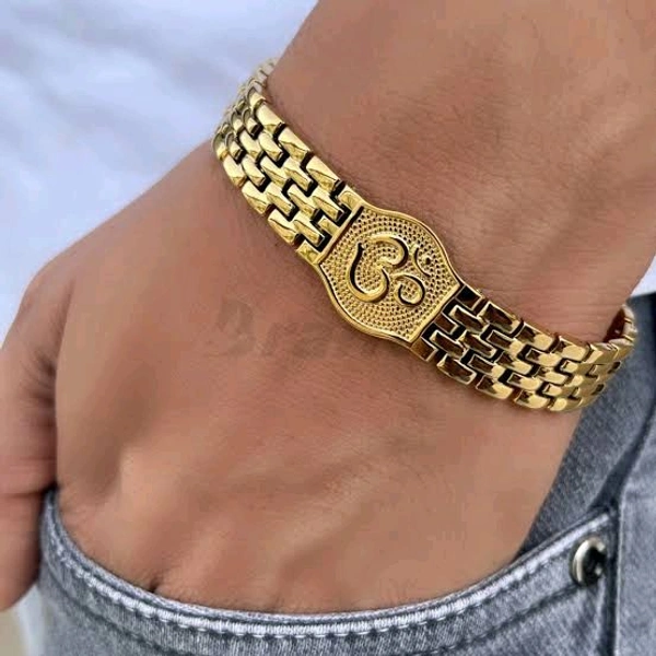 Gold Plated Om Bracelet For Men's $ Boy's ! ॐ Golden Breacelet  - Pirate Gold, Free