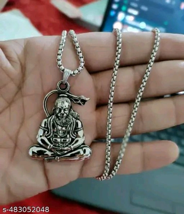 Hanuman Ji Chain Locket With Silver Small Statu ! Hanuman Ji Silver Locket For Men's & Boy's ! - Silver, Free