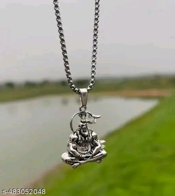 Hanuman Ji Chain Locket With Silver Small Statu ! Hanuman Ji Silver Locket For Men's & Boy's ! - Silver, Free