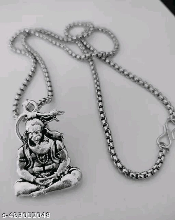 Hanuman Ji Chain Locket With Silver Small Statu ! Hanuman Ji Silver Locket For Men's & Boy's ! - Silver, Free