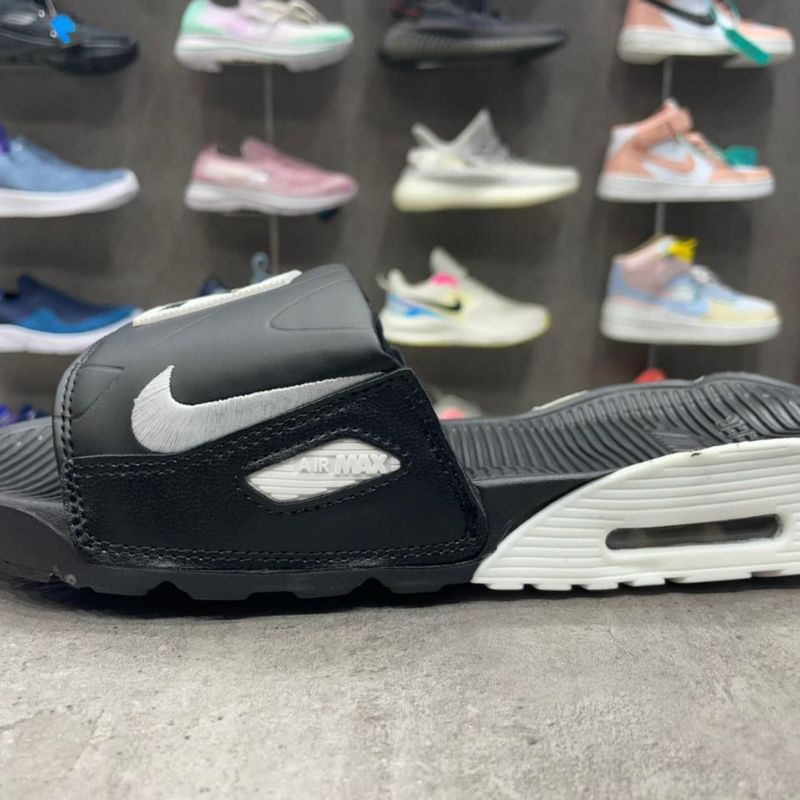 Air max 90 slide best sale black white