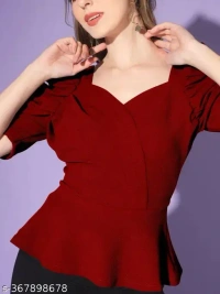 Name : Top | Women Tops | Top For Women | Casual Top | Girls Top | Stylish Top | New Collection in Top  Fabric : Polyester  Sleeve Length : Short Sleeves  Pattern : Solid - S (Bust Size : 32 in, Length Size: 20 in)  M (Bust Size : 34 in, Length Size: 20 in)  L (Bust Size : 36 in, Length Size: 21 in)  XL (Bust Size : 38 in, Length Size: 21 in), Red