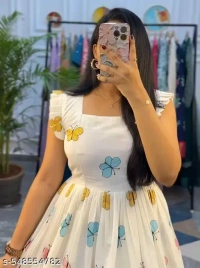 Name : Trendy White Printed Flared One-Piece Dress for Women – Stylish & Comfortable for Casual Wear  Fabric : Poly Blend  Sleeve Length : Sleeveless  Pattern : Printed - XS (Bust Size : 34 in, Length Size: 44 in)  S (Bust Size : 36 in, Length Size: 44 in)  M (Bust Size : 38 in, Length Size: 44 in)  L (Bust Size : 40 in, Length Size: 44 in)  XL (Bust Size : 42 in, Length Size: 44 in)  XXL (Bust Size : 44 in, Length Size: 44 in), Soapstone