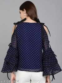 Name : STYLE SNP2 Blue Dot Top  Fabric : Georgette  Sleeve Length : Three-Quarter Sleeves  Pattern : Printed - S, L, XL, Downriver