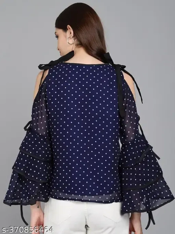 Name : STYLE SNP2 Blue Dot Top  Fabric : Georgette  Sleeve Length : Three-Quarter Sleeves  Pattern : Printed - S, L, XL, Downriver