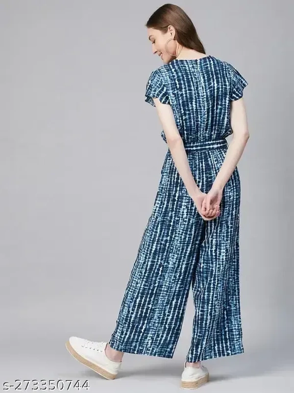 Name : Women Blue Self Design Tie-Dye Printed Rayon Jumpsuit One-Piece Dress | Trendy and Comfortable Outfit for the Party, Office or Causal Wear  Fabric : Rayon  Sleeve Length : Short Sleeves  Pattern : Printed - S (Bust Size : 36 in, Length Size: 50 in, Waist Size: 34 in)  L (Bust Size : 40 in, Length Size: 50 in, Waist Size: 38 in)  XL (Bust Size : 42 in, Length Size: 50 in, Waist Size: 40 in)  XXL (Bust Size : 44 in, Length Size: 50 in, Waist Size: 42 in), Mariner