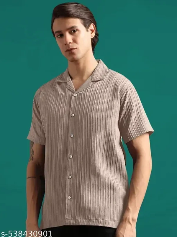 Name : Fancy Elegant Men Shirts Fabric : Popcorn  Sleeve Length : Short Sleeves  Pattern : Self-Design - S (Chest Size : 37 in, Length Size: 27 in)  M (Chest Size : 39 in, Length Size: 27.5 in)  L (Chest Size : 41 in, Length Size: 28 in)  XL (Chest Size : 43 in, Length Size: 29 in)  XXL (Chest Size : 45 in, Length Size: 30 in), Beauty Bush