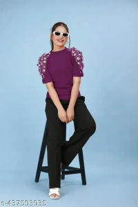 Name : Women's Solid Regular Fit Polyester Puff Sleeve Casual Top | Round-Neck Cuffed Sleeves Top | Classic Trendy Stylish Cotton Blend Top for Women & Girl's  Fabric : Lycra  Sleeve Length : Short Sleeves  Pattern : Printed - XS (Bust Size : 34 in, Length Size: 24 in)  S (Bust Size : 36 in, Length Size: 24 in)  M (Bust Size : 38 in, Length Size: 24 in)  L (Bust Size : 40 in, Length Size: 24 in)  XL (Bust Size : 42 in, Length Size: 24 in)  XXL (Bust Size : 44 in, Length Size: 24 in), Jacaranda