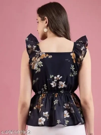 Name : Femvy designer polyster top for women  Fabric : Polyester  Sleeve Length : Short Sleeves  Pattern : Printed - XS (Bust Size : 34 in, Length Size: 26 in), Deep Cove