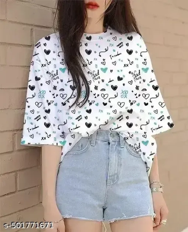 Name : Latest stylish comfortable for women t shirt SP07  Fabric : Lycra  Sleeve Length : Short Sleeves  Pattern : Printed - XXS (Bust Size : 34 in, Length Size: 26 in)  S (Bust Size : 36 in, Length Size: 27 in)  M (Bust Size : 38 in, Length Size: 28 in)  L (Bust Size : 40 in, Length Size: 29 in)  XL (Bust Size : 42 in, Length Size: 30 in), Porcelain