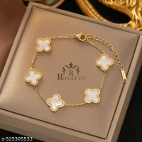 Name : Flower Bracelet - Two Side Wear Premium Quality New Trend004  Base Metal : Stainless Steel  Plating : Gold Plated  Stone Type : No Stone  Sizing : Adjustable  Type : Link - FREE SIZE, WHITE