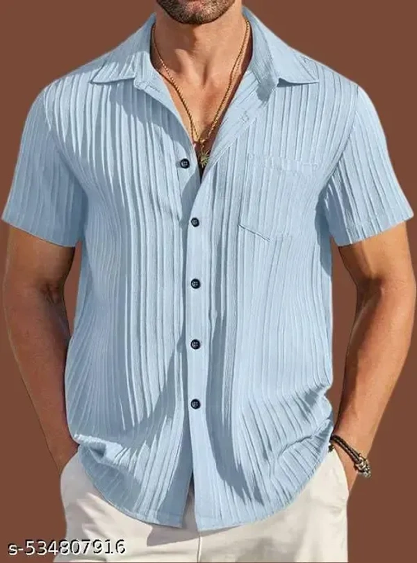 Name : Trendy Fashionista Men Shirts  Fabric : Lycra  Sleeve Length : Short Sleeves  Pattern : Striped - XXS (Chest Size : 34 in, Length Size: 26 in)  S (Chest Size : 36 in, Length Size: 27 in)  M (Chest Size : 38 in, Length Size: 28 in)  L (Chest Size : 40 in, Length Size: 29 in)  XL (Chest Size : 42 in, Length Size: 30 in)  XXL (Chest Size : 44 in, Length Size: 31 in), Bright Turquoise